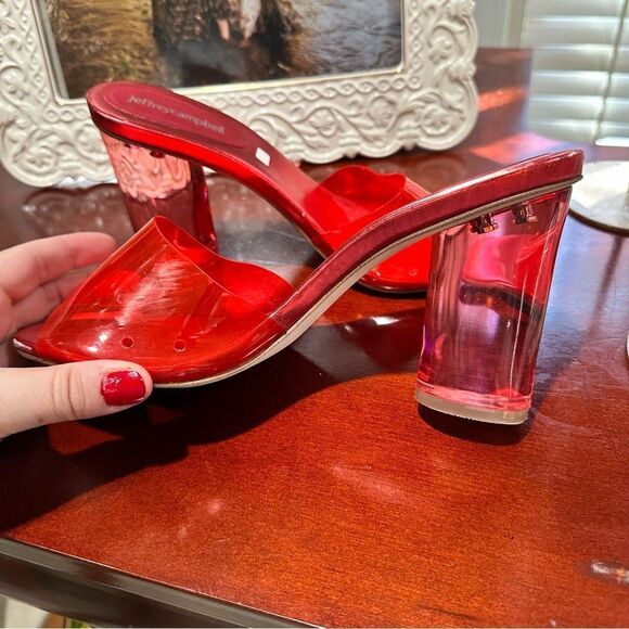 Jeffrey Campbell Red Sandals "Vixen Vinyl Heels" Size 7 - Picture 10 of 10